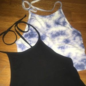 Black and Tie-Dye Halter Neck Crop Tops